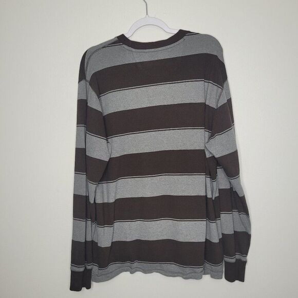 Chaps brown gray striped preppy old money frat long sleeve sweater size xl - Picture 2 of 6